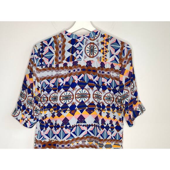 Tucker Geometric Southwestern 100% Silk Short Sleeve Mini Dress Multi Women's M - Picture 10 of 11